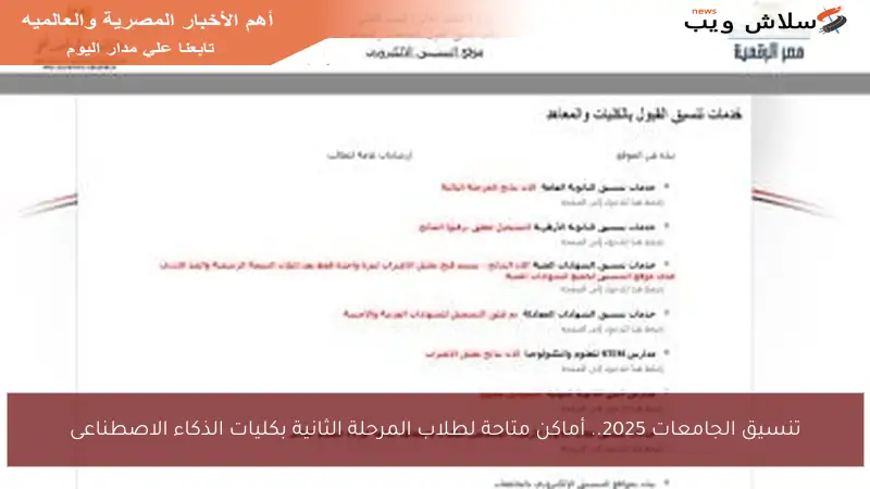 تنسيق الجامعات 2025.. أماكن متاحة لطلاب المرحلة الثانية بكليات الذكاء الاصطناعى