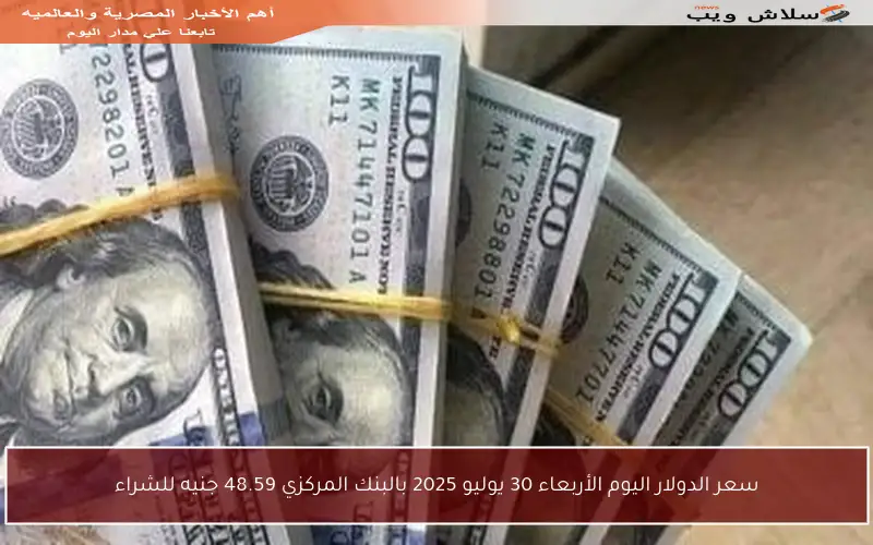 سعر الدولار اليوم الأربعاء 30 يوليو 2025 بالبنك المركزي 48.59 جنيه للشراء