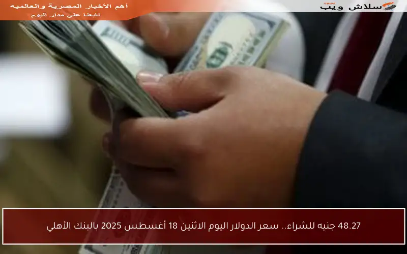 48.27 جنيه للشراء.. سعر الدولار اليوم الاثنين 18 أغسطس 2025 بالبنك الأهلي