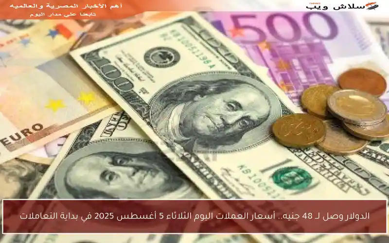 الدولار وصل لــ 48 جنيه.. أسعار العملات اليوم الثلاثاء 5 أغسطس 2025 في بداية التعاملات