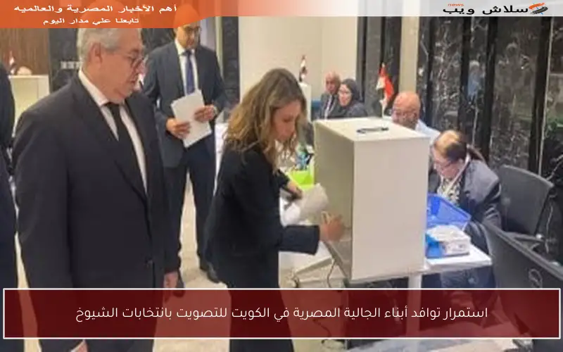 استمرار توافد أبناء الجالية المصرية في الكويت للتصويت بانتخابات الشيوخ