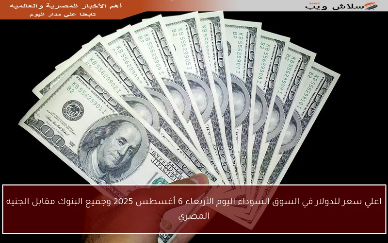 اعلي سعر للدولار في السوق السوداء اليوم الأربعاء 6 أغسطس 2025 وجميع البنوك مقابل الجنيه المصري